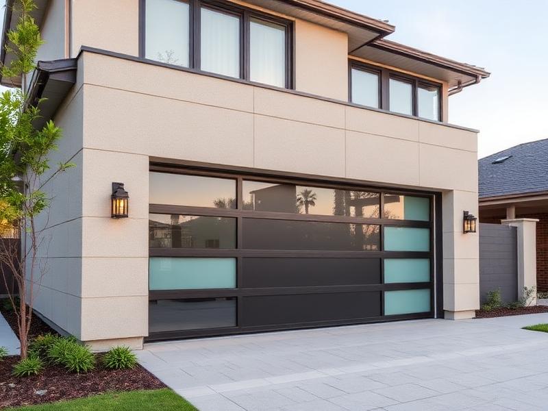 Beautiful new contemporary garage door installation on modern home showing curb appeal enhancement