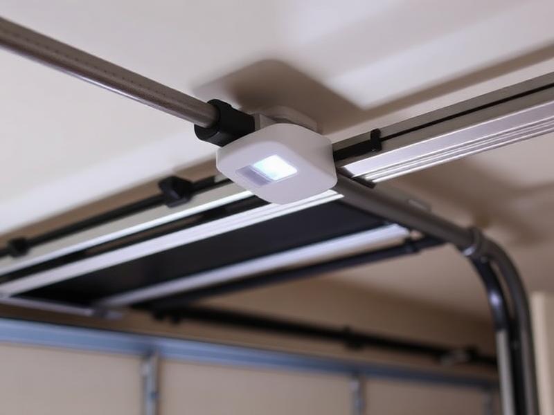 Garage door safety motion sensor on track with LED indicator light